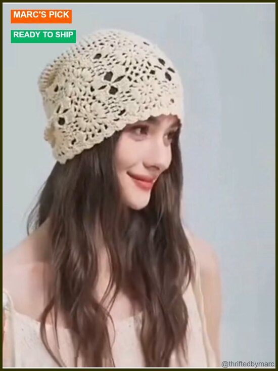 Handmade Crochet Beanie Hat Slouchy Floral Knit Skull Cap